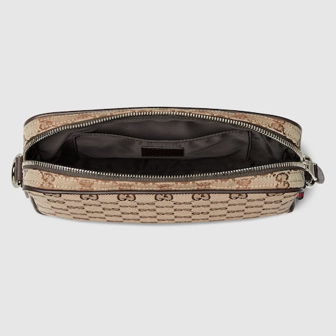 Borsa a tracolla in tessuto GG beige e marrone misura piccola