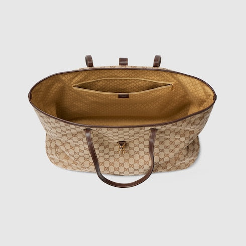Borsa shopping GG Jackie misura grande in tessuto sabbia e marrone