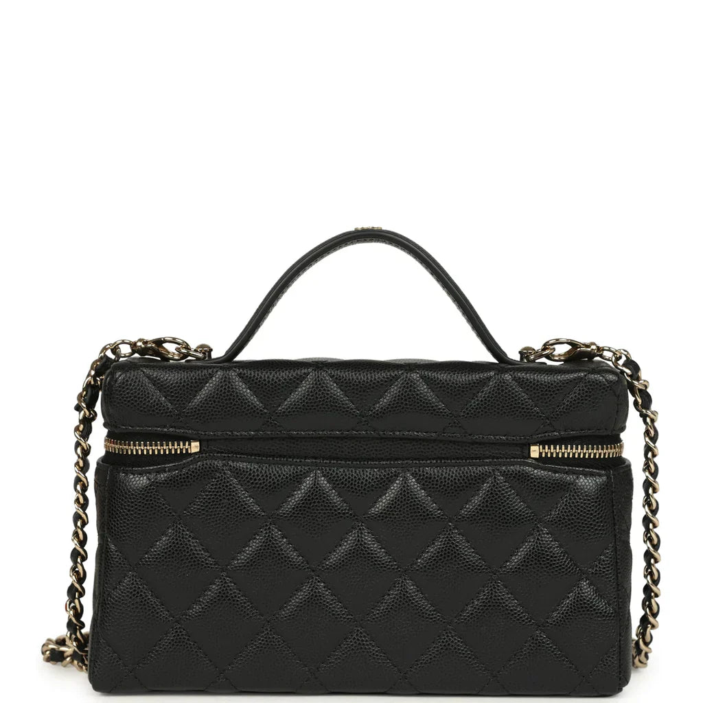 Vanity Case con Manico Superiore in Pelle di Agnello Trapuntata Nera
