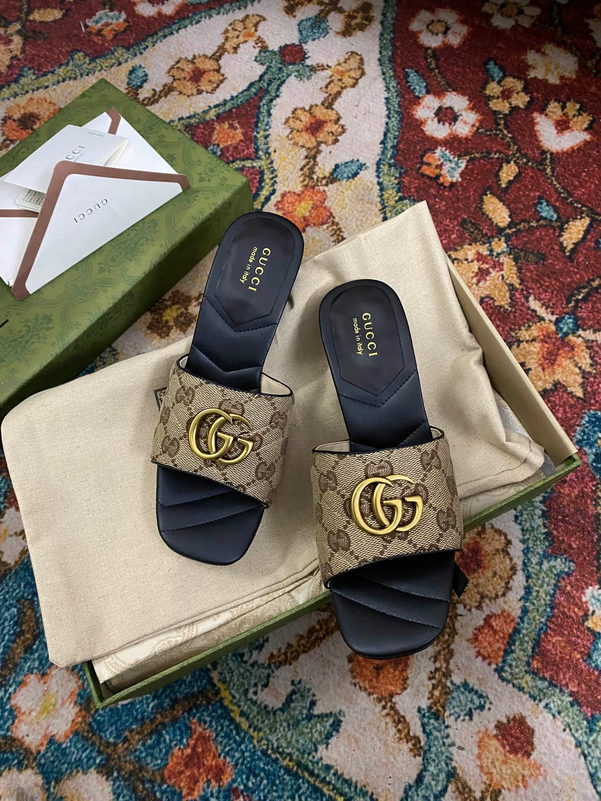 Sandali Slide Marmont Nero/Beige