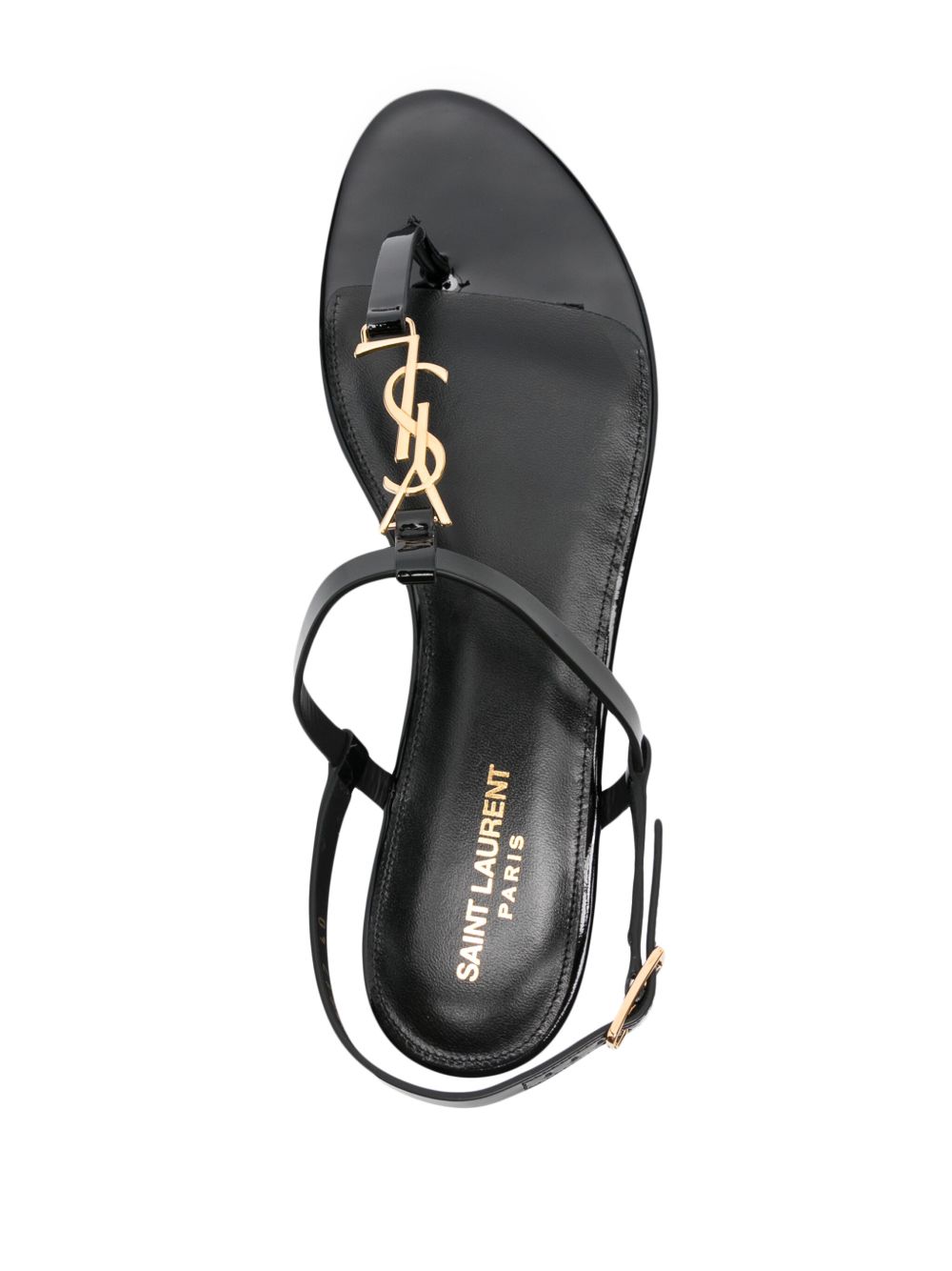 Sandali con placca logo Cassandra in pelle nera