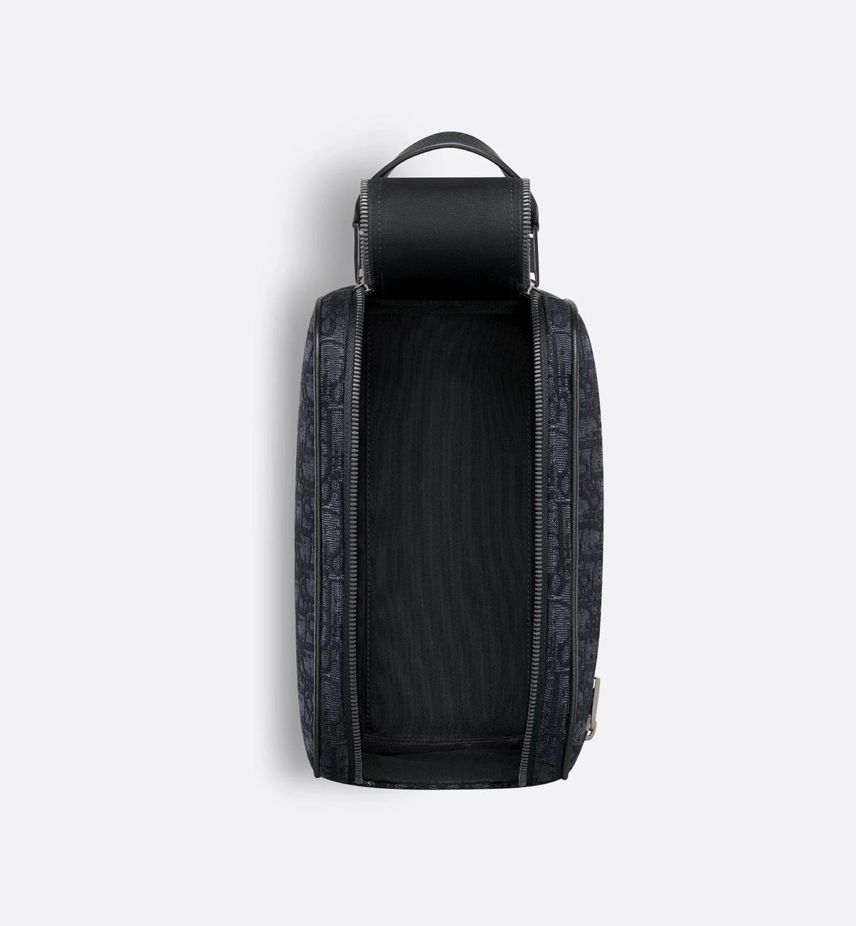 Borsa da toilette Beige e nero Jacquard Oblique con pelle di vitello martellata nera