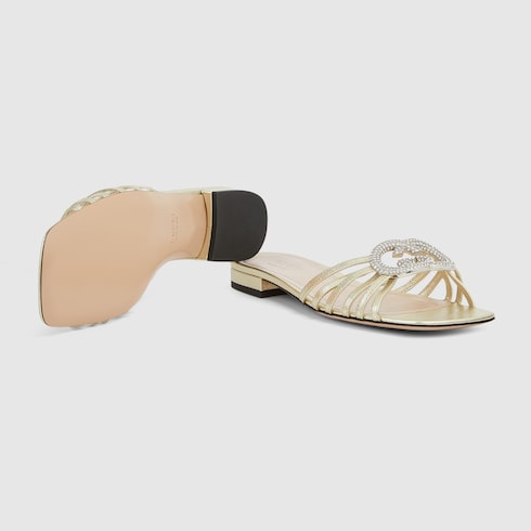 Sandalo slider donna con Incrocio GG con cristalli