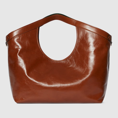 Borsa shopping GG Giglio misura piccola in pelle marrone scuro