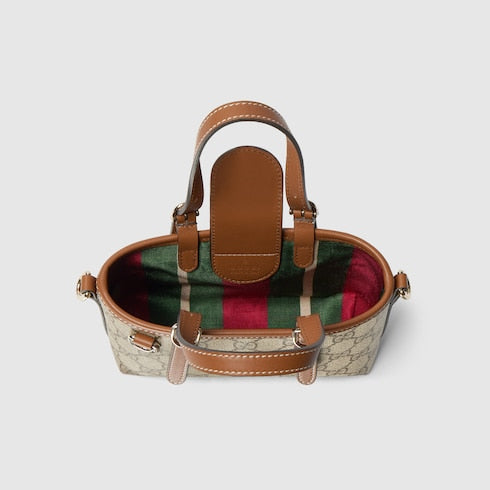 Mini borsa GG Emblem in tessuto beige e marrone