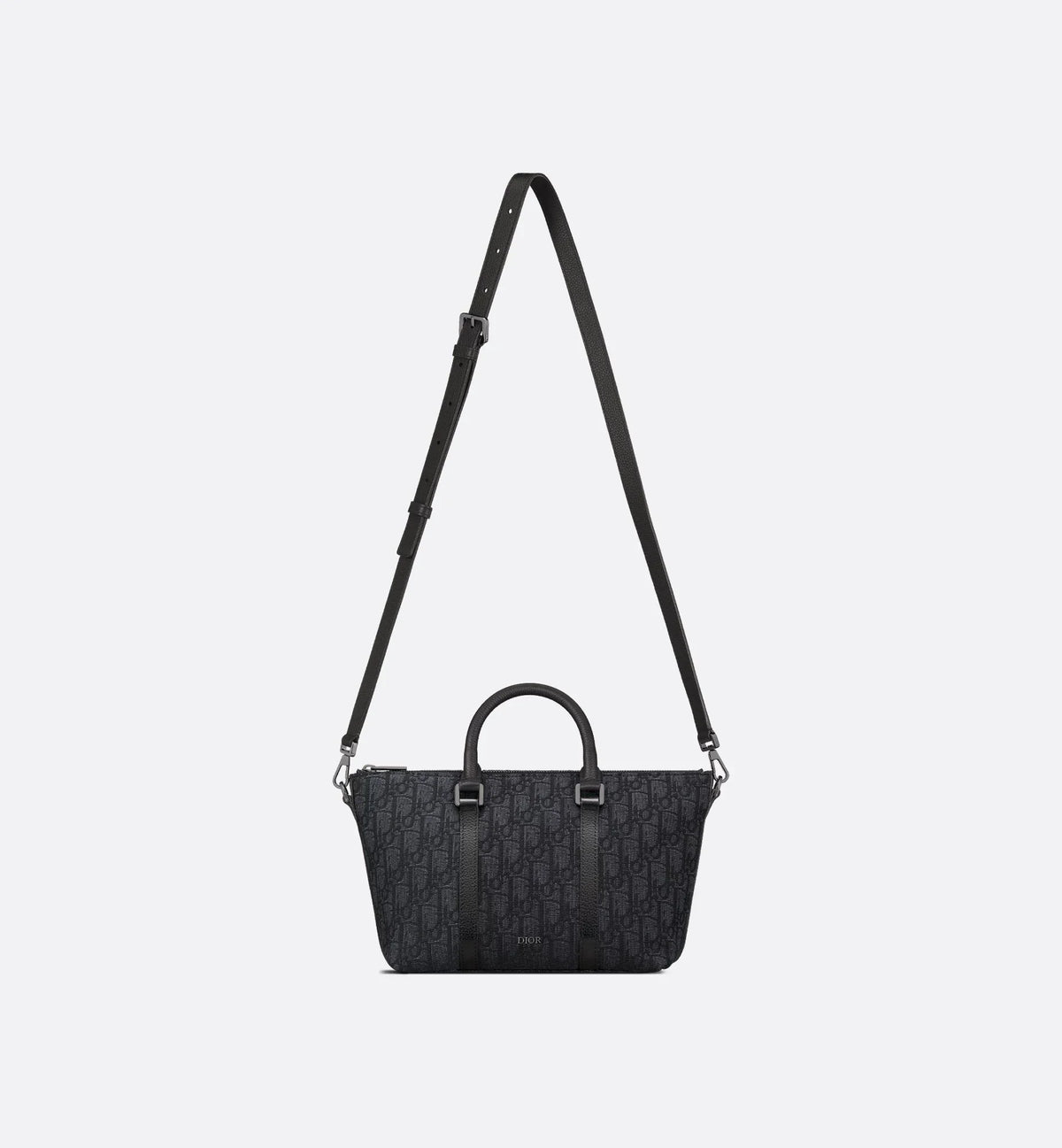 Weekender 25 Nero Jacquard Oblique e pelle di vitello martellata nera