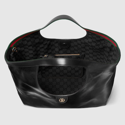 Borsa shopping GG Giglio misura piccola in pelle nero