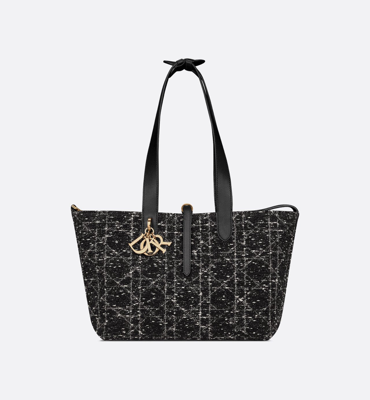 Borsa Media Toujours Tweed Nero con Motivo Cannage Bianco