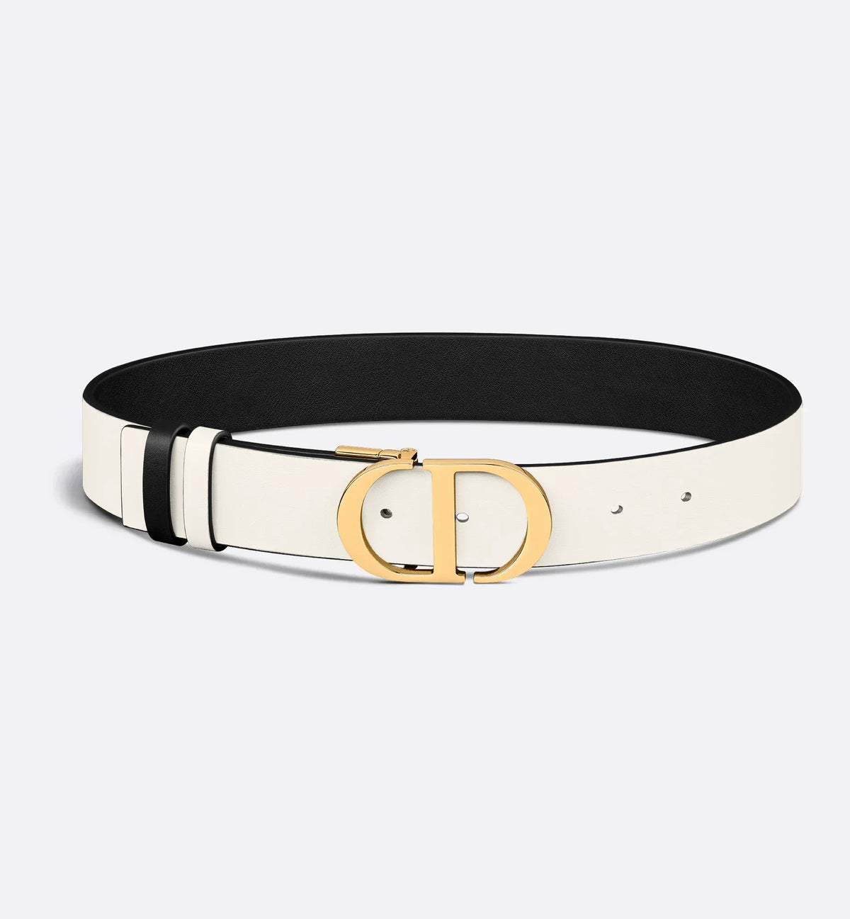 Cintura reversibile 30 Montaigne in pelle di vitello liscia nera e color latte 35 mm donna