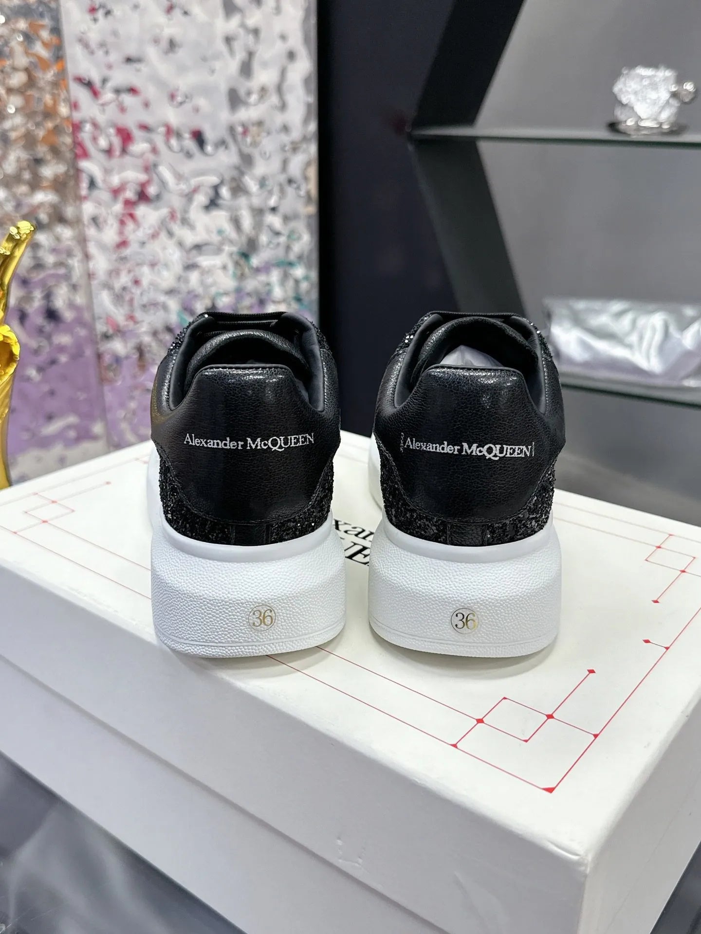 Alexander McQueen Black Glitter Oversized Sneakers