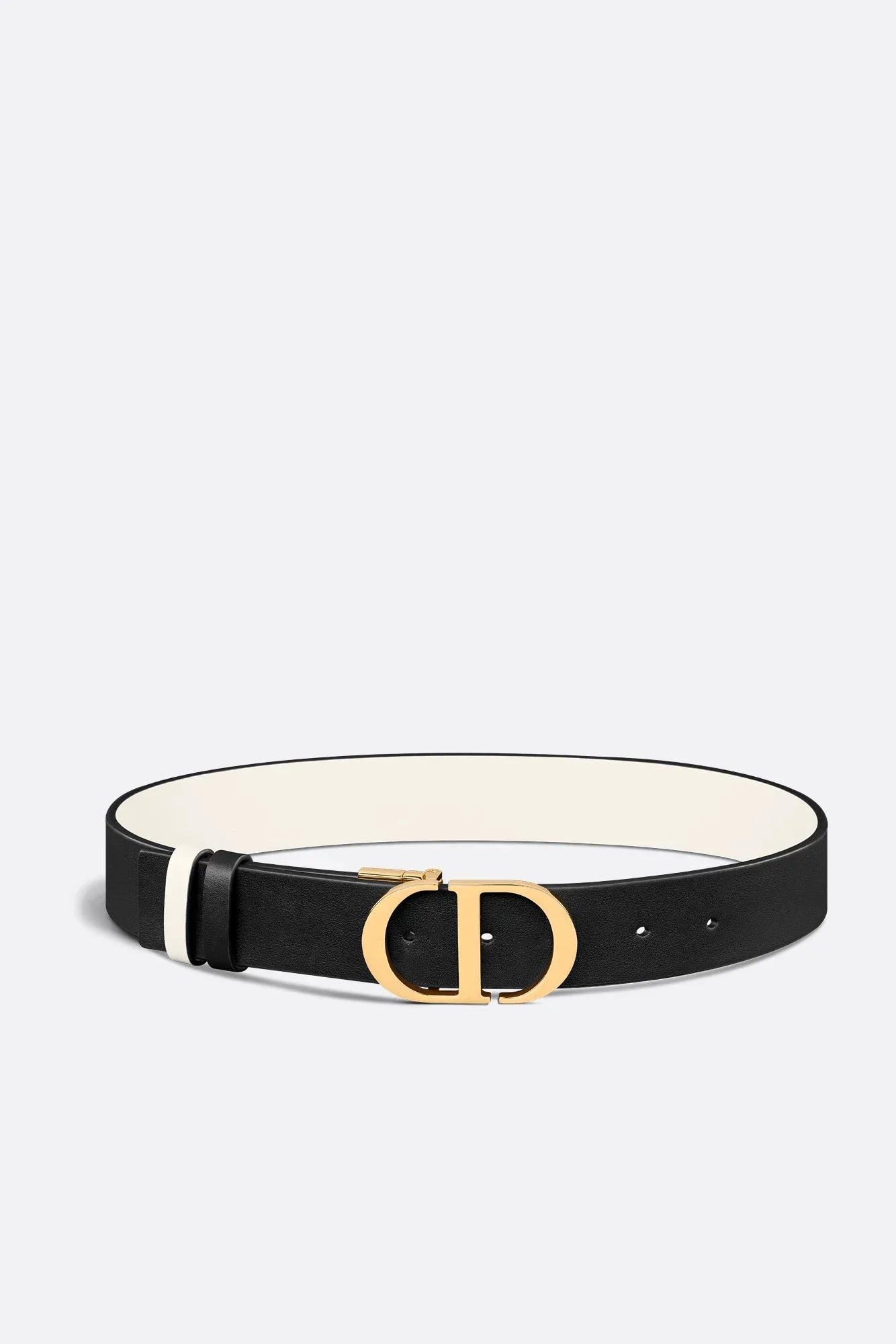 Cintura reversibile 30 Montaigne in pelle di vitello liscia nera e color latte 35 mm donna