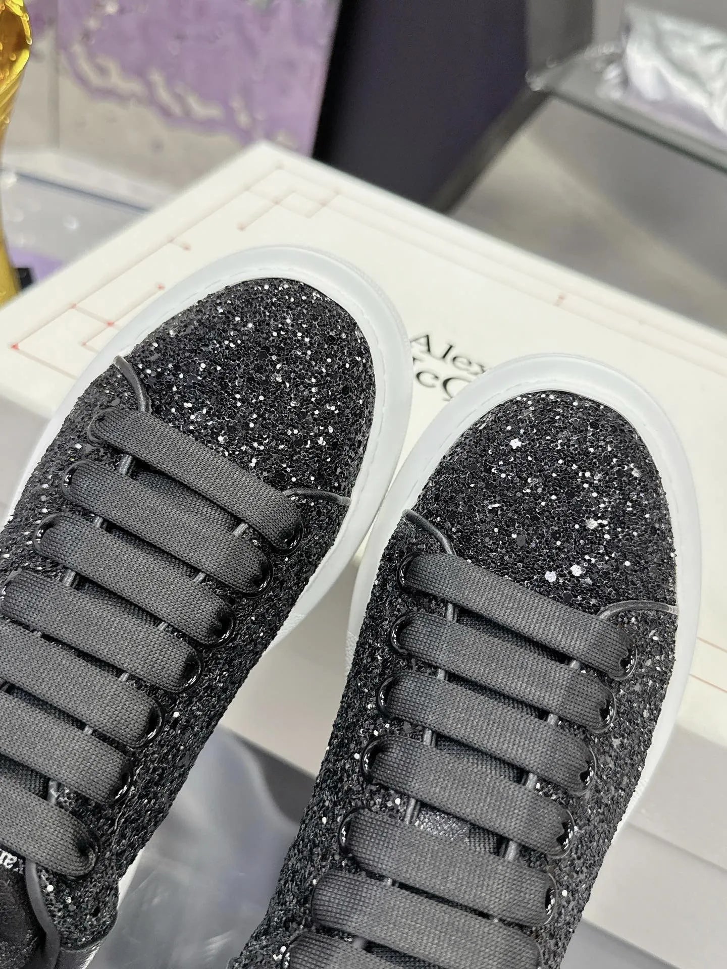 Alexander McQueen Black Glitter Oversized Sneakers