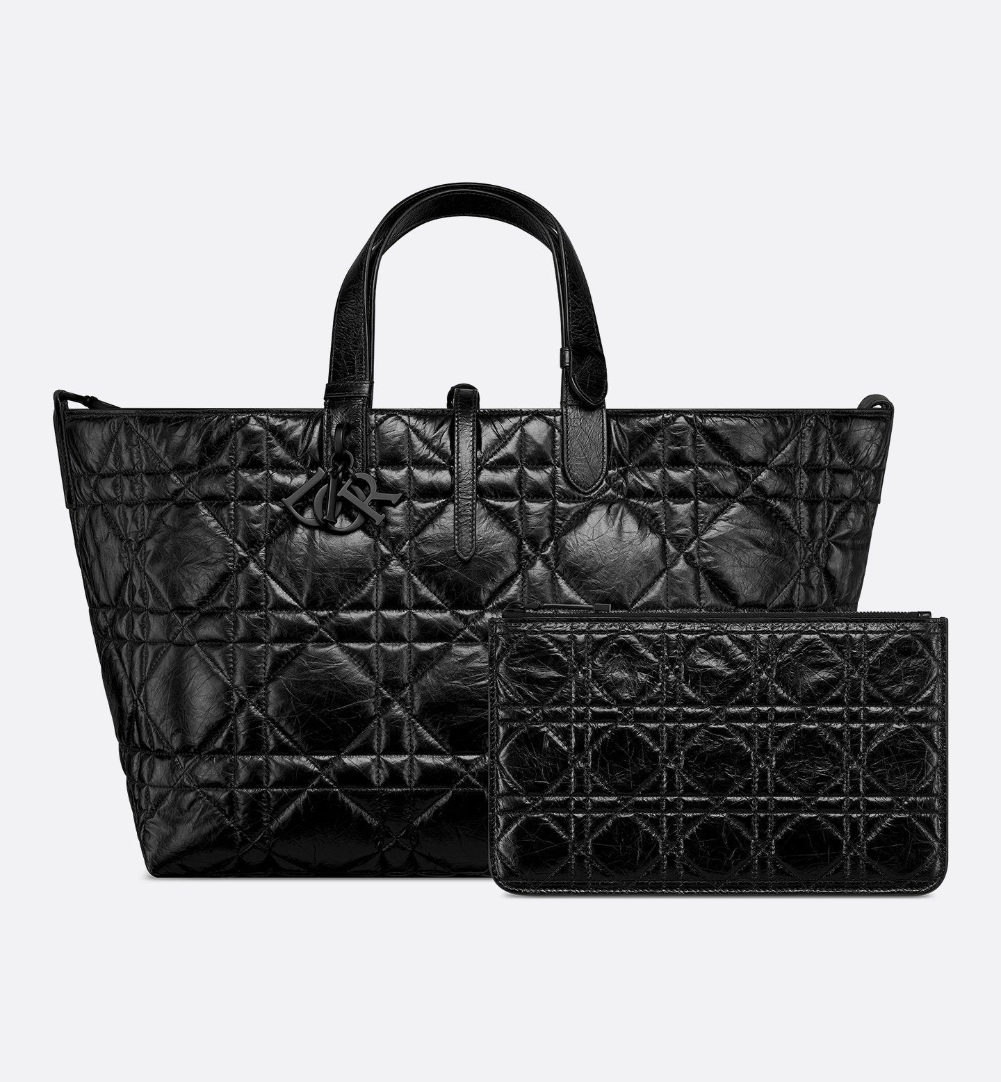 Borsa Media Toujours in Pelle di vitello increspata nera con Motivo Macrocannage