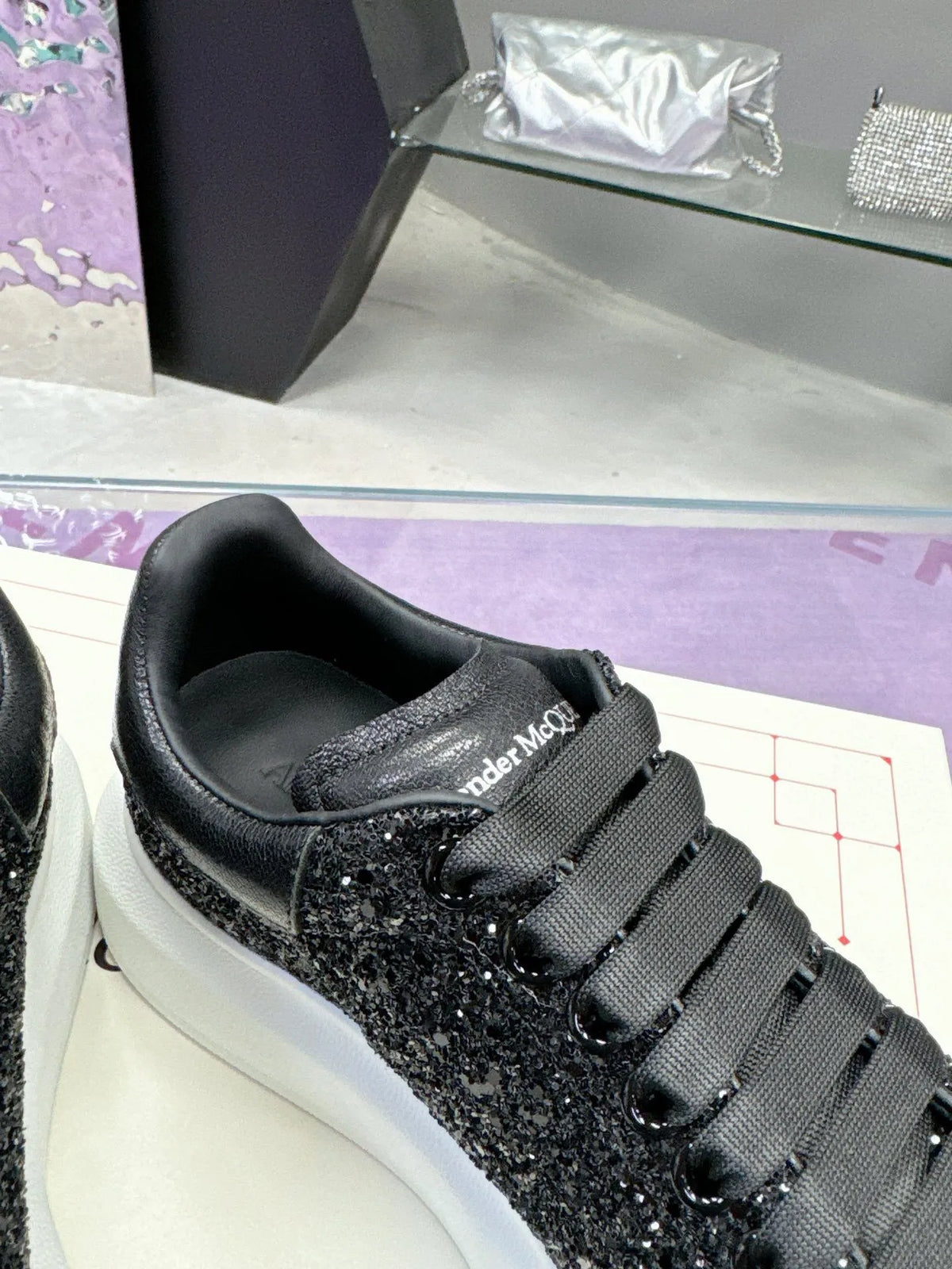 Alexander McQueen Black Glitter Oversized Sneakers