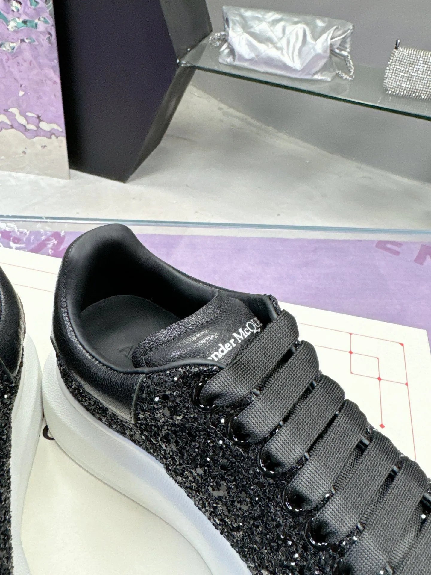 Alexander McQueen Black Glitter Oversized Sneakers