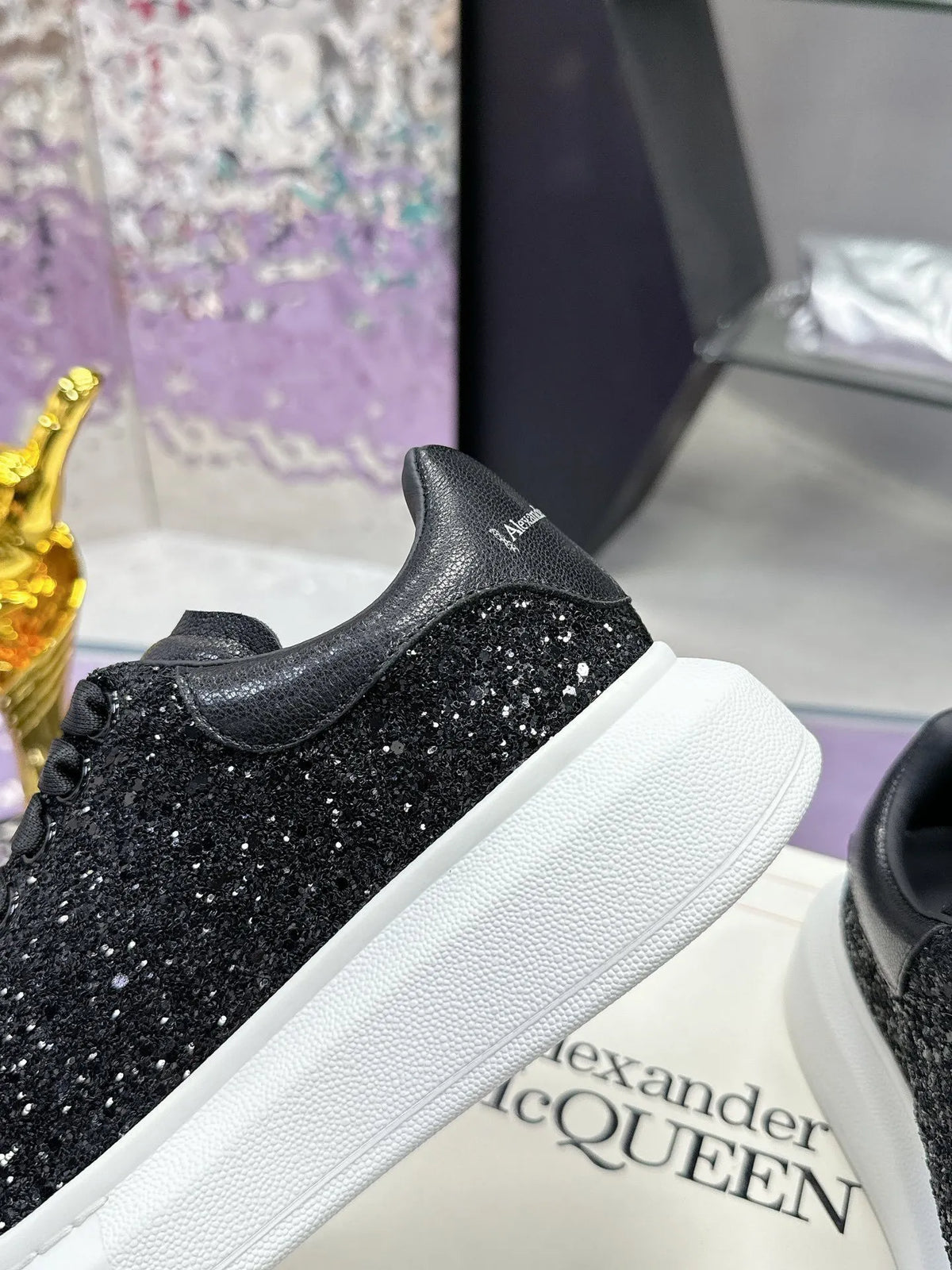 Alexander McQueen Black Glitter Oversized Sneakers