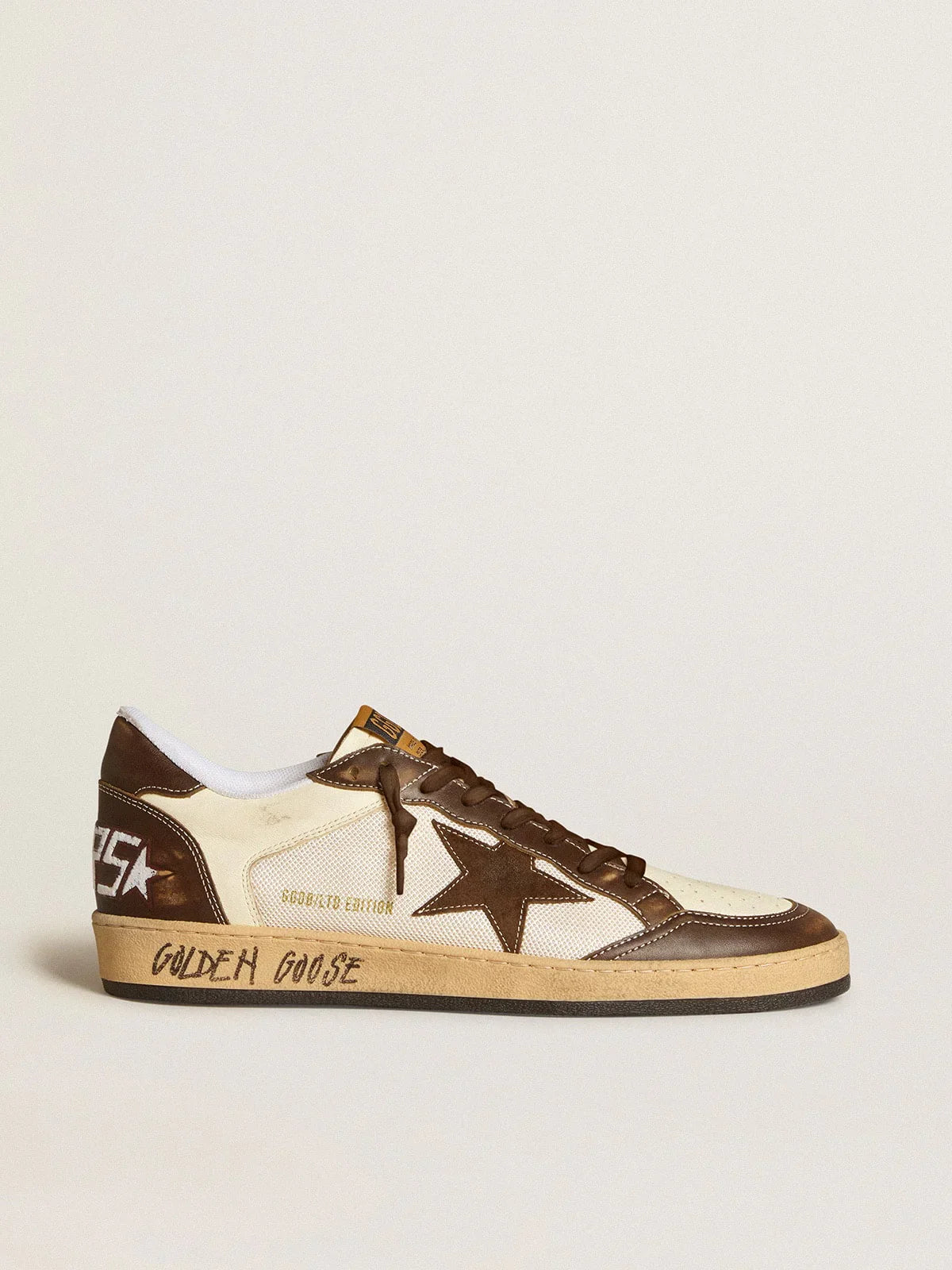 Nappa e rete con stella in suede e inserti in pelle marrone