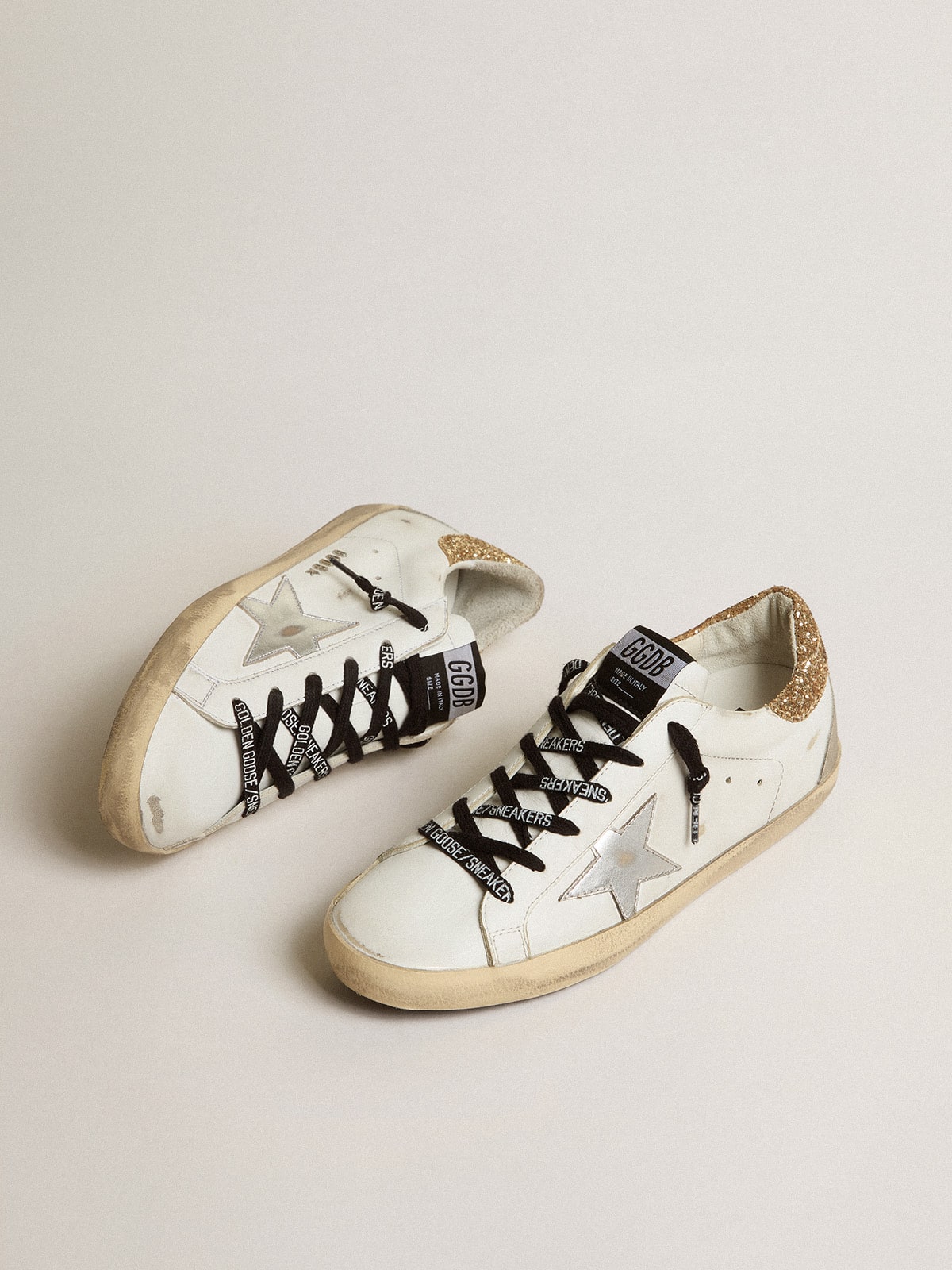 Bianche in pelle con talloncino glitter