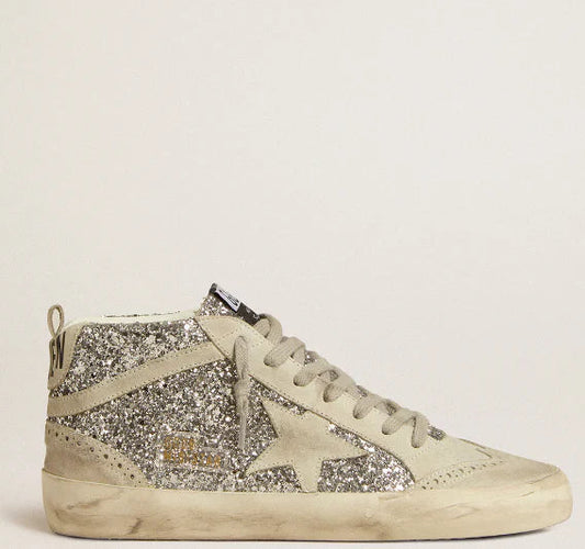 Glitter argento con stella e virgola in suede ghiaccio