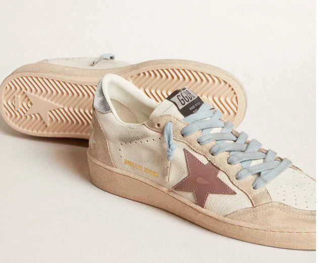 LTD in nappa bianca e suede perla con stella in pelle malva