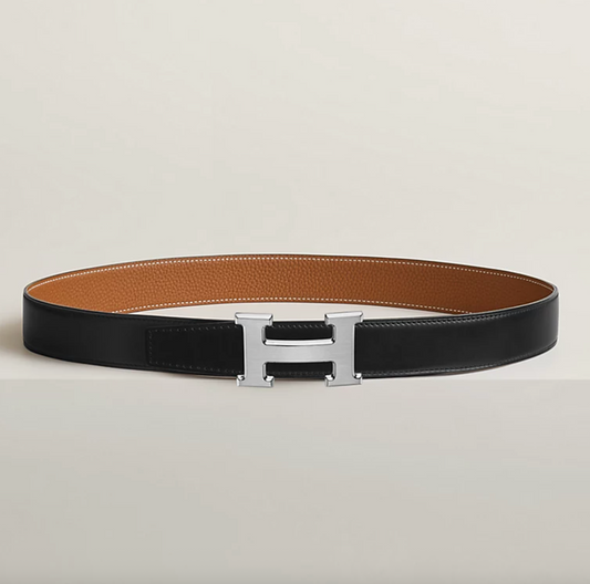 Fibbia da cintura H & Pelle reversibile per cintura 32 mm Nero/Oro Uomo