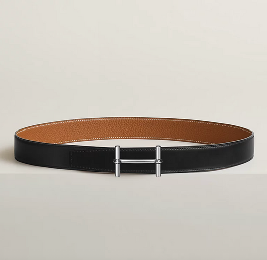 Fibbia da cintura H d’Ancre & Pelle reversibile per cintura 32 mm Nero/Oro Uomo