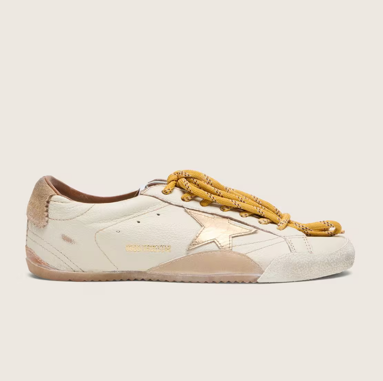 True in nappa bianca con stella oro e talloncino in suede beige