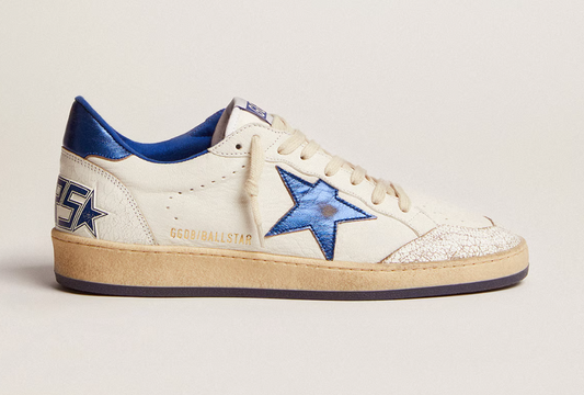 Golden Goose Ball Star in nappa bianca con stella e talloncino bluette