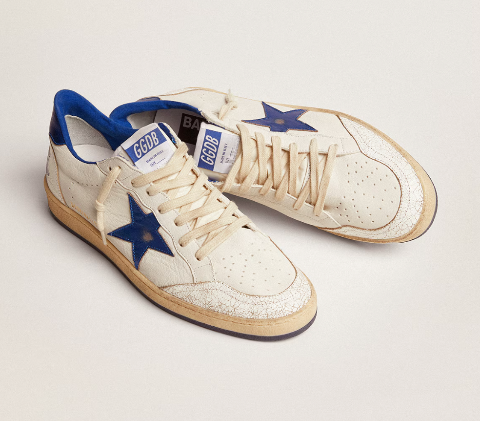 Golden Goose Ball Star in nappa bianca con stella e talloncino bluette