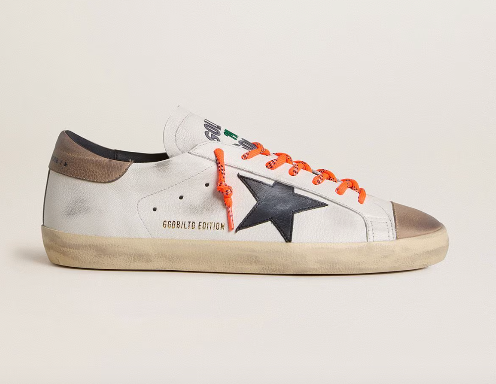 Golden Goose Super-Star Uomo LTD in pelle con stella in pelle nera e talloncino in pelle beige
