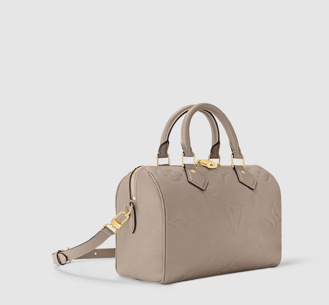 Speedy Bandoulière 25 Pelle Monogram Empreinte Grigio Tortora