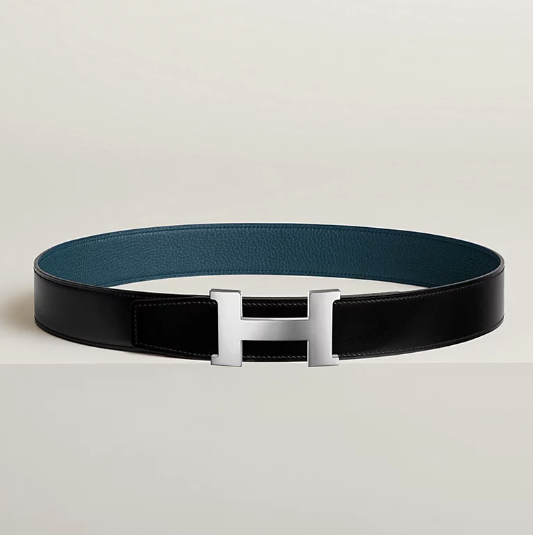 Fibbia da cintura Constance & Pelle reversibile per cintura 38 mm Nero / Blu di Prussia Uomo